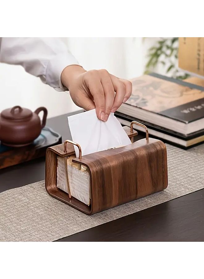 Nordic Style Wood Grain Tissue Box Solid Wood Square Design With Golden Metal Clasp - Image 1
