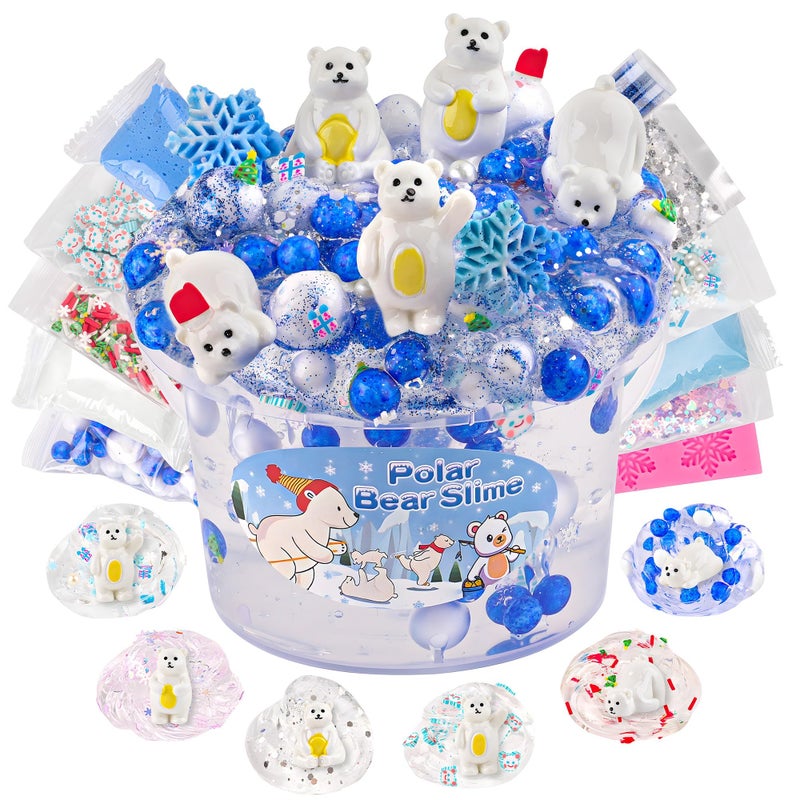 LAWOHO 300ml Polar Bear Slimes with Clay Clear Slime Kit for Girls Boys Ages 812 with 10 Packs Cute Add Ins for Kids Party Favors Kid Slime Making Kit for Birthday Halloween Christmas Easter Gift - Image 3