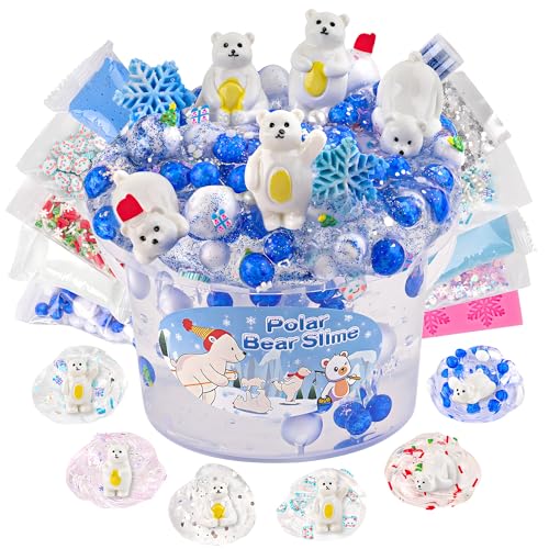 LAWOHO 300ml Polar Bear Slimes with Clay Clear Slime Kit for Girls Boys Ages 812 with 10 Packs Cute Add Ins for Kids Party Favors Kid Slime Making Kit for Birthday Halloween Christmas Easter Gift - Image 1