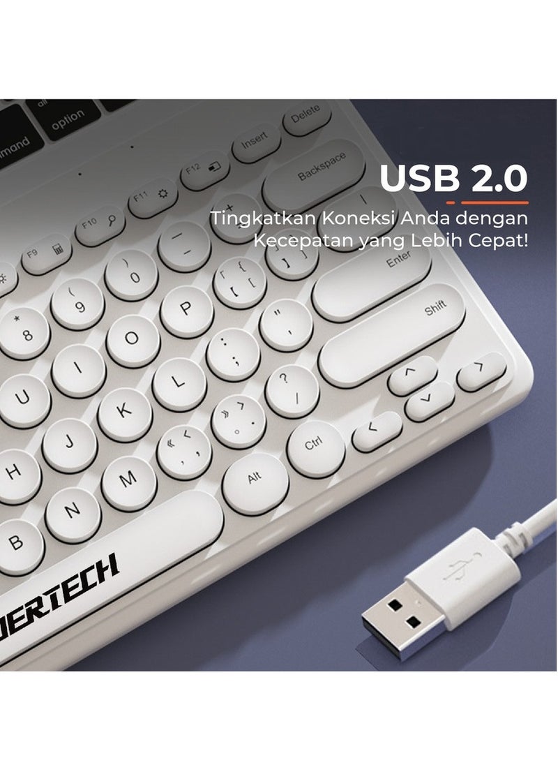 JERTECH Jertech DK500 USB Mini Silent Keyboard , Wired Office Comfort keyboard - 78 Slim Round keycap - Arabic & English | White  - Image 2