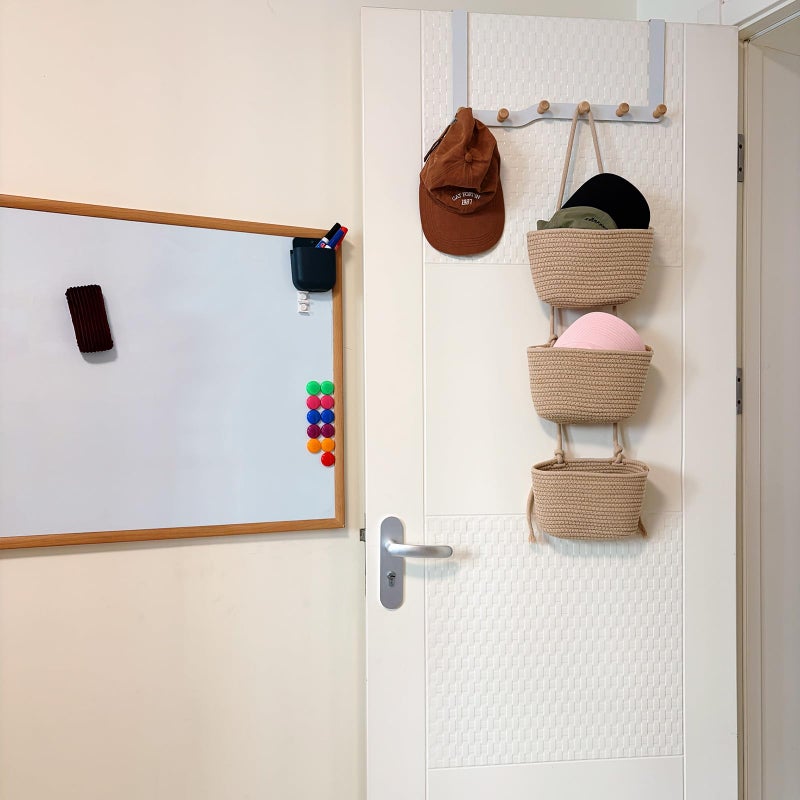 HaoTuJoho 3-Tier Decorative Cotton Rope Hanging Basket, Wall-Mounted Woven Storage Organizer Bag, Jute - Image 5