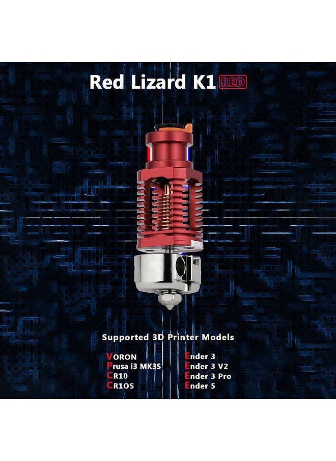 Generic - Red Lizard K1 Hotend Plated Copper Heat Block Nozzle 3D Printer Accessary for VORON 0.1/1.8/2.4 Series Compatible with 3D Printer Models ENDER3/ENDER3 V2/ENDER3 PRO/ENDER5/PRUSA I3 MAK3S/CR10/CR10S - Image 1