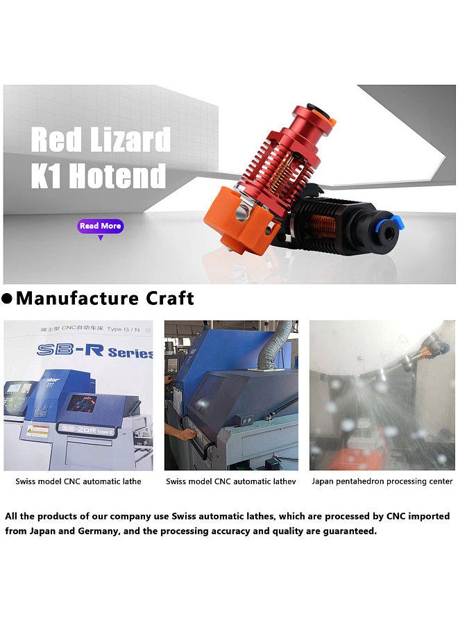 Generic - Red Lizard K1 Hotend Plated Copper Heat Block Nozzle 3D Printer Accessary for VORON 0.1/1.8/2.4 Series Compatible with 3D Printer Models ENDER3/ENDER3 V2/ENDER3 PRO/ENDER5/PRUSA I3 MAK3S/CR10/CR10S - Image 1