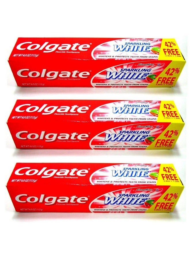 كولجيت (عبوة من 3 قطع) معجون أسنان كولجيت سباركلينج وايت بنكهة القرفة والنعناع، 4 أونصة