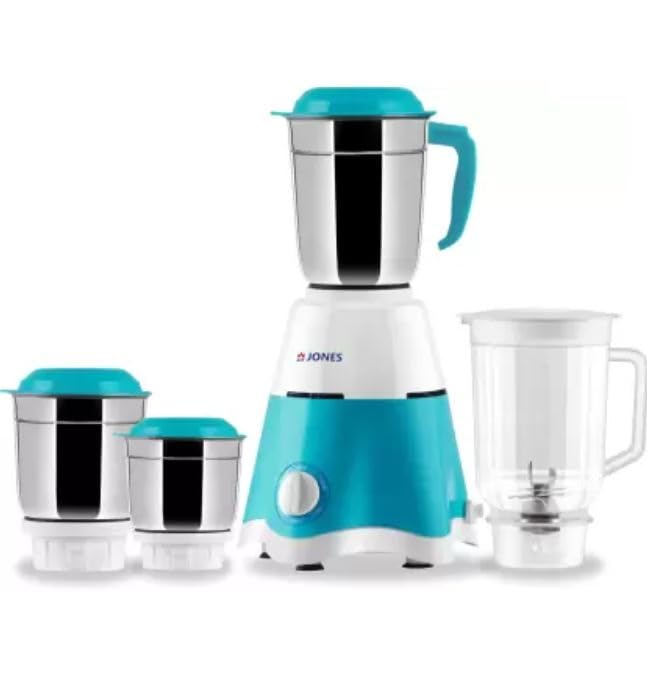 Jones Thunder Pro Juicer Mixer Grinder | Up to 750 Watt Powerful Motor | 4 Jars for Grinding, Mixing, Juicing | 2 Years Warranty | White & Blue - Image 5