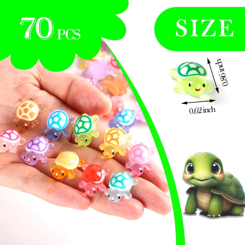 ysofun 70PCS Luminous Mini Resin Turtles, Resin Animals, Mini Turtles, Marine Craft Decoration, Suitable for Decoration of Gardens, Parties, Miniature Landscapes (10 Colors) - Image 2