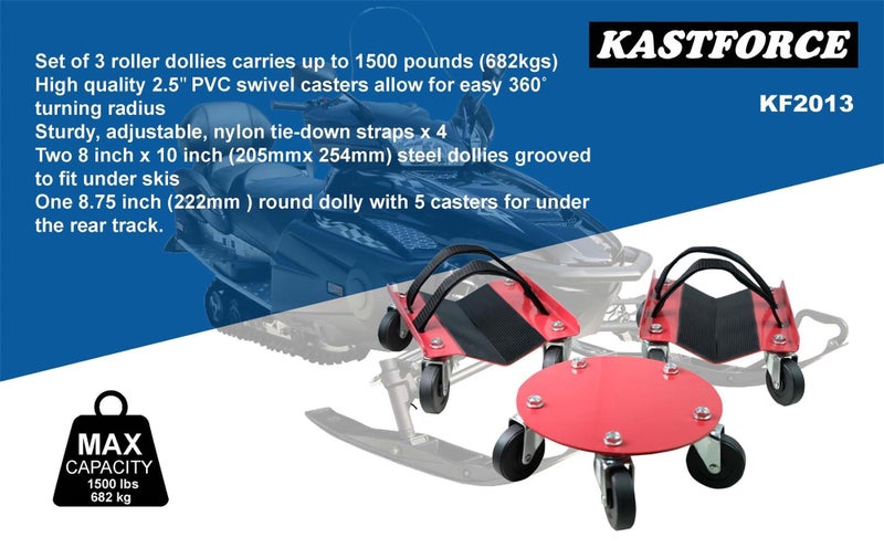 Kastforce Snowmobile Dolly شديد التحمل على شكل حرف V مع 2.5 عجلات دوارة من مادة PVC ووسادة مطاطية لحماية الزلاجات بسعة 1500 رطل Kf2013 - Image 3