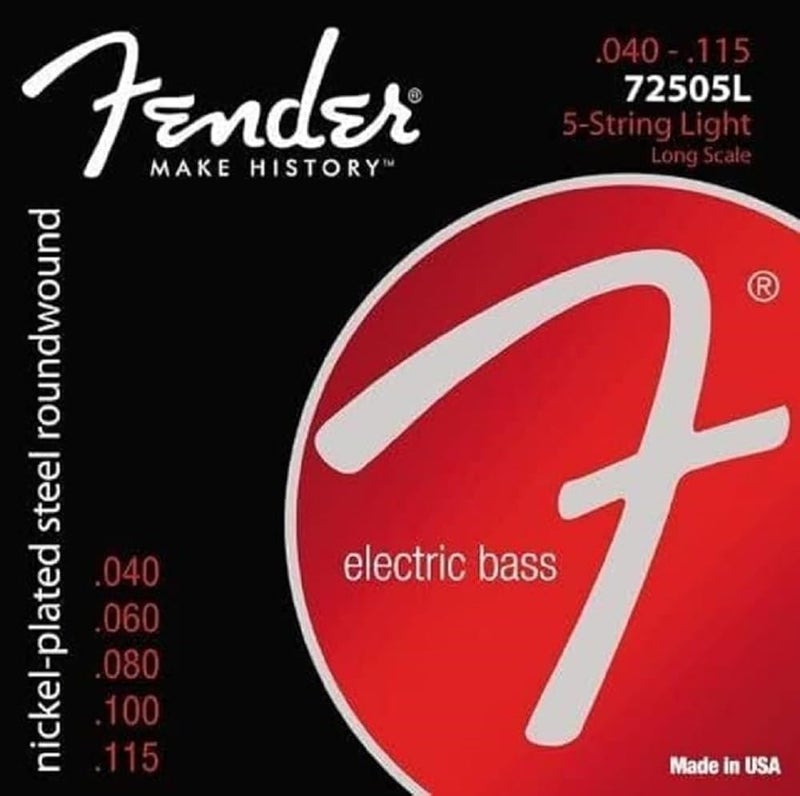 Fender 7250 Nickel-Plated Steel Roundwound Bass Strings, Long Scale, 5-String Light .040-.115