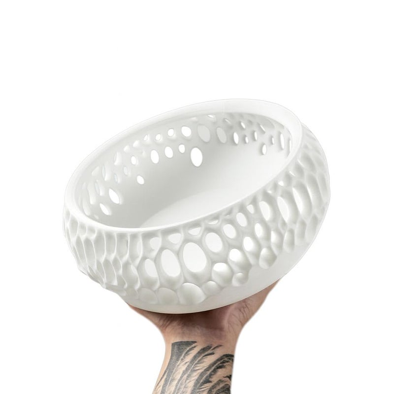 Decorative Virus Bowl – Modern Geometric Hollow Design Fruit Bowl, Multipurpose Centerpiece for Living Room, Dining Table, Kitchen & Office – Available in 4 Colors (white) - Image 1