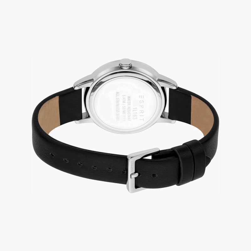 ESPRIT Women's Black Leather Watch, Silver Dial|ES1L163L0015 - Image 3