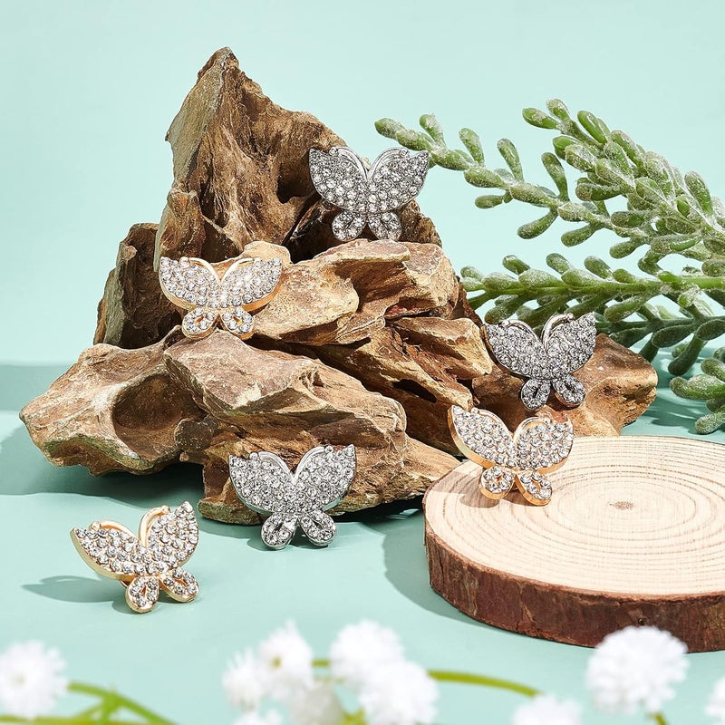 klarako 12 Sets Bag Decorative Buckle Clip, 2 Colors Butterfly Buckle Clips for Purse Leather Craft Rhinestone Studs Rivets for DIY Clothes Handbag Leather Belt Wedding Shoes Decorations (0.89 Inch) - Image 2