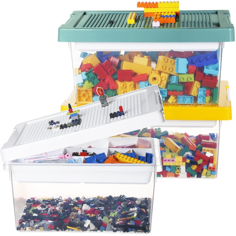 Greentainer Art Craft Storage Organizer Bins with Removable Tray  Stackable Plastic Organizer Box Set of 3 Kids Toys Chests with Building Baseplate and Lid Storage Container for Building Bricks