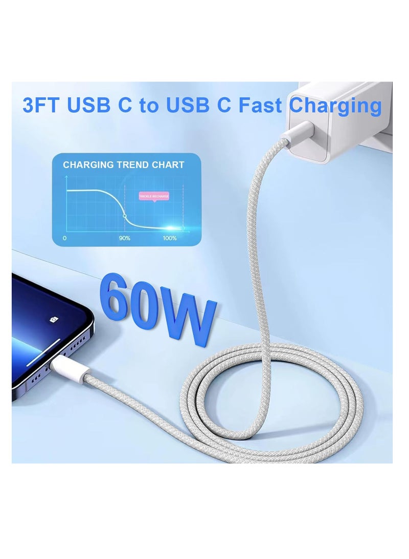 USB C to USB C Charger Cable：60W 3A Type C Charger Cable Fast Charge 3.3ft/1m Nylon USBC to USBC Data Cable Compatible with iPhone 16 15 Pro Max Galaxy S24 S23 iPad Pro/Air MacBook Pro/Air - Image 3