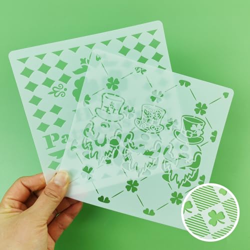 CODOHI 6in Shamrocks Cookie Stencils for Royal Icing, St Patrick's Day Green Shamrock Clover Gnome Stencils for Sugar Cookie, 16 Pcs Assorted Sizes Irish Template for Baking Drawing Dessert Coffee Decor - Image 4