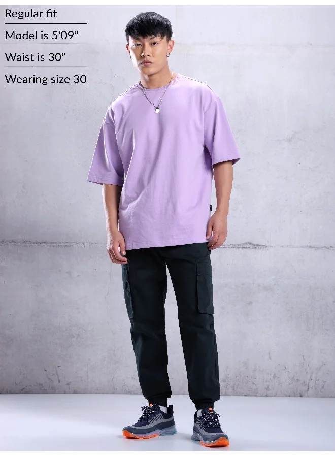 Beyoung Solid Cotton Navy Blue Cargo Pants For Men