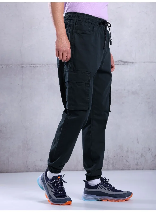 Beyoung Solid Cotton Navy Blue Cargo Pants For Men