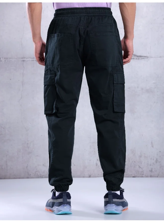 Beyoung Solid Cotton Navy Blue Cargo Pants For Men