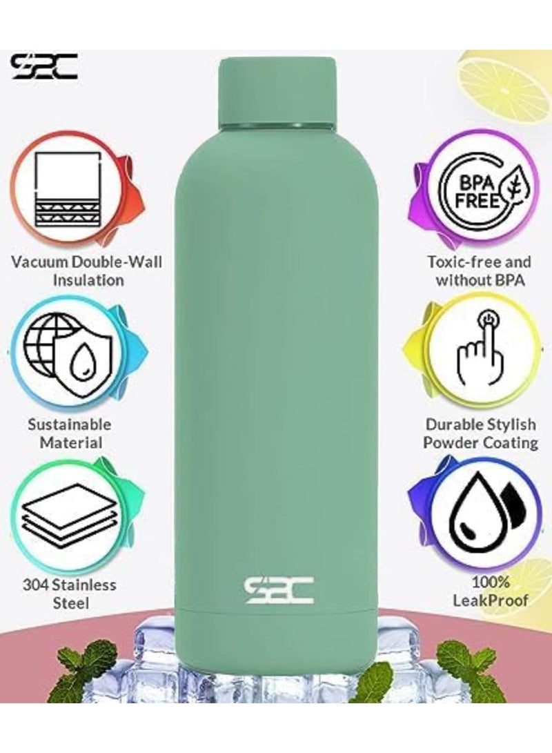 S2C Water Bottle Stainless Steel 500ml - Double Wall insulated Water Bottles for Hot Water Gym Bottle Stainless Steel Water Bottle for Kids School Flask Bottle Hot water bottle (Green) - Image 3