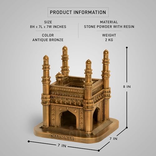 SILAII Resin Charminar Monumental Sculpture | Iconic Hyderabad Landmark | Stunning Home Decor & Souvenir Piece, Gold, 17.7 cm, 7 inches - Image 2