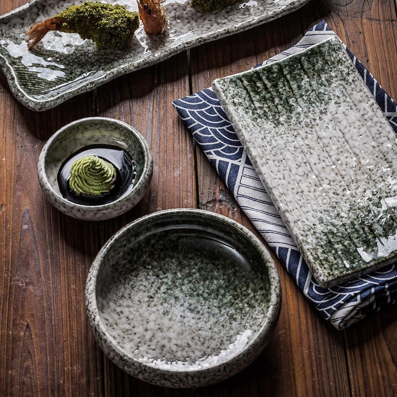 Uaral Salad Plate Appetizer Plate Stoneware Serving DishesJapanese Dish Set of 455 inch 14 oz Emerald Green - Image 4
