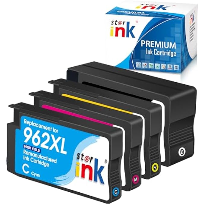 STARINK 962XL INK CARTRIDGES COMBO PACK FOR 962 INK CARTRIDGES 962XL BLACK AND 962 COLOR COMBO PACK WORK FOR OFFICE JET PRO 9010 9020 9015 9018 PRINTERS, 4-PACK