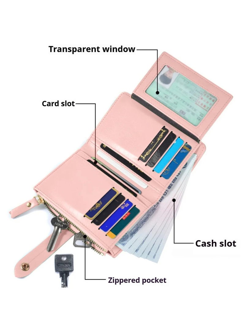 مينتجوا محفظة نسائية، محفظة حجب Rfid، محافظ بيفولد لمحفظة السيدات الإناث مع نوافذ معرفين، وردي 14 × 10 × 2.5 سم - Image 2