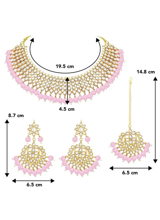 Aheli Elegant Indian Wedding Wear Faux Beaded Necklace Earrings With Maang Tikka Bollywood Fashion Ethnic Jewelry Set For Women  - Image 4