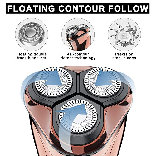 Hatteker Electric Shaver Men Razor Rotary Shavers With Pop-Up Sideburn Trimmer Waterproof Wet Dry Cordless Rechargeable, Bronze - Image 2