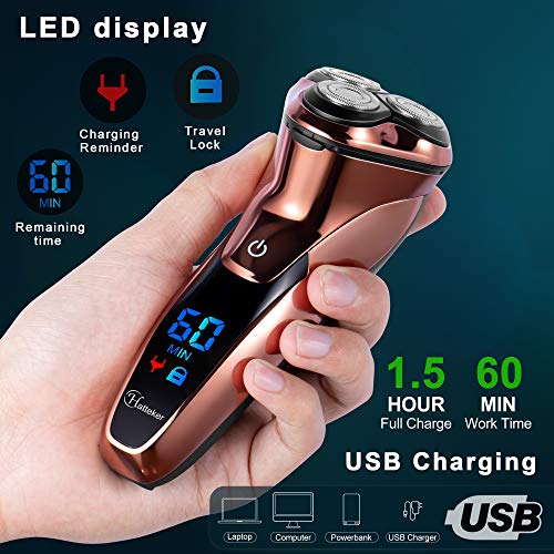 Hatteker Electric Shaver Men Razor Rotary Shavers With Pop-Up Sideburn Trimmer Waterproof Wet Dry Cordless Rechargeable, Bronze - Image 4