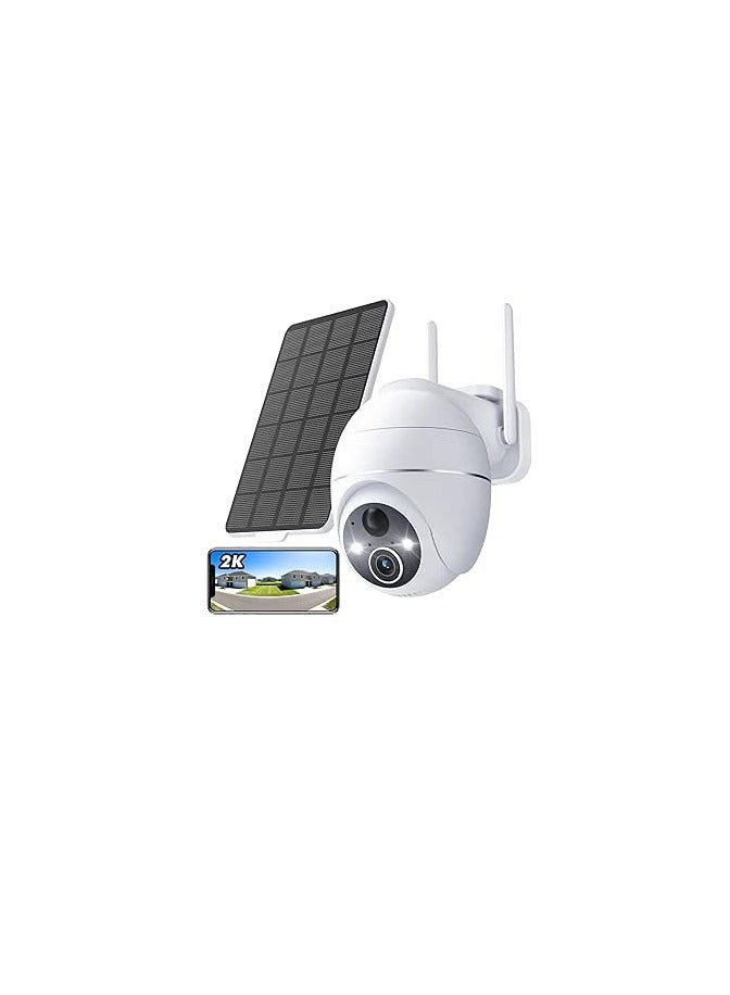 كاميرا مراقبة واي فاي شمسية خارجية بدقة 2K – رؤية ليلية وكشف حركة بزاوية 360° وصوت ثنائي الاتجاه – لون أبيض
