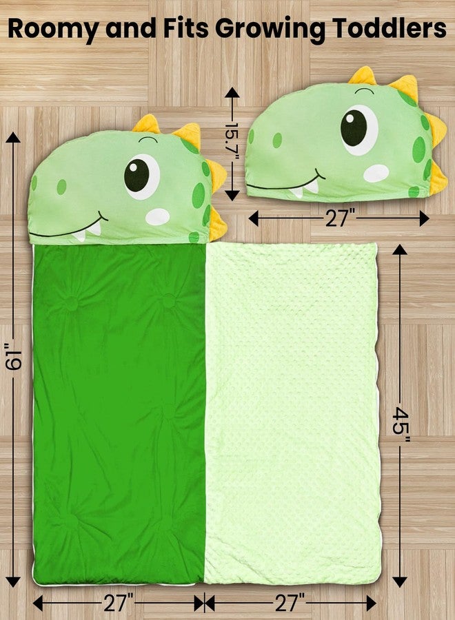 Primlect Kids Sleeping Bag with Pillow, Plush Animal Toddler Nap Mat for Preschool, Sleepovers, and Travel, Perfect for Boys and Girls, Dinosaur - Image 3