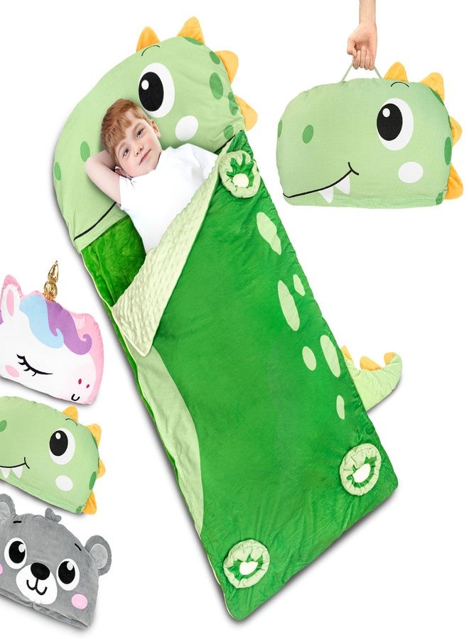 Primlect Kids Sleeping Bag with Pillow, Plush Animal Toddler Nap Mat for Preschool, Sleepovers, and Travel, Perfect for Boys and Girls, Dinosaur - Image 1