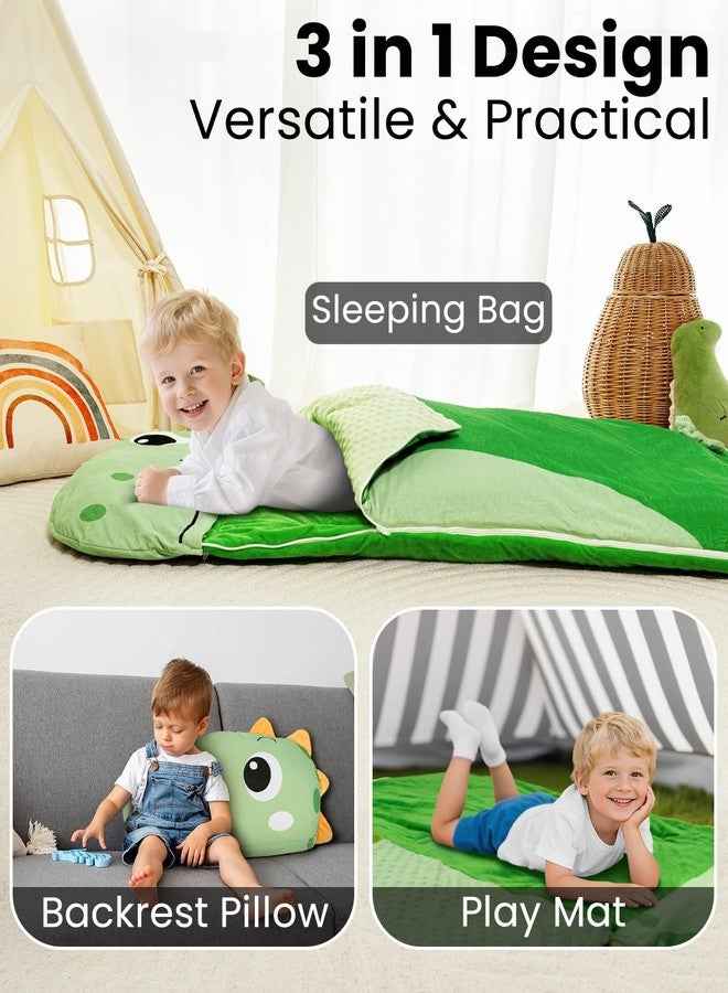 Primlect Kids Sleeping Bag with Pillow, Plush Animal Toddler Nap Mat for Preschool, Sleepovers, and Travel, Perfect for Boys and Girls, Dinosaur - Image 2