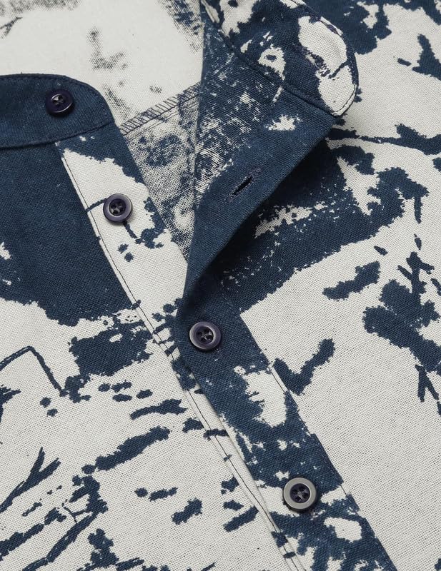 Bellstone Men's Cotton Blend Full Sleeve Printed Short Kurta with Mandarin Collar Crafted from a Premium Cotton Blend Navy Blue - Image 5