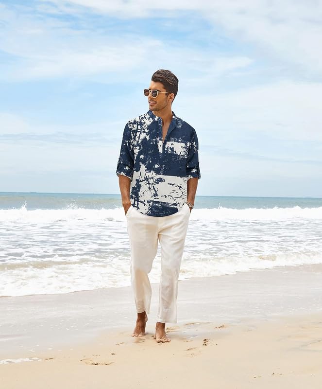 Bellstone Men's Cotton Blend Full Sleeve Printed Short Kurta with Mandarin Collar Crafted from a Premium Cotton Blend Navy Blue - Image 4