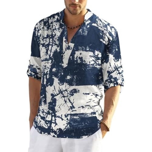 Bellstone Men's Cotton Blend Full Sleeve Printed Short Kurta with Mandarin Collar Crafted from a Premium Cotton Blend Navy Blue - Image 1