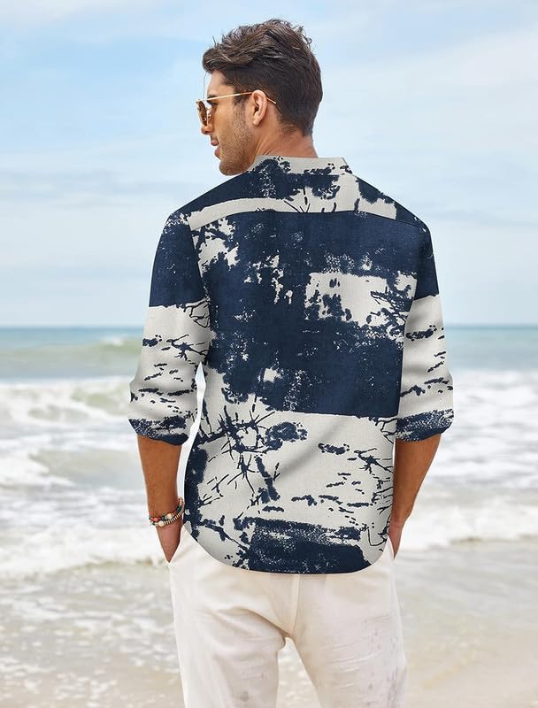 Bellstone Men's Cotton Blend Full Sleeve Printed Short Kurta with Mandarin Collar Crafted from a Premium Cotton Blend Navy Blue - Image 3