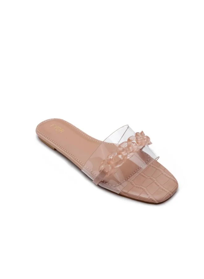 فايور صندل سلايد شفاف بتفاصيل سلسلة