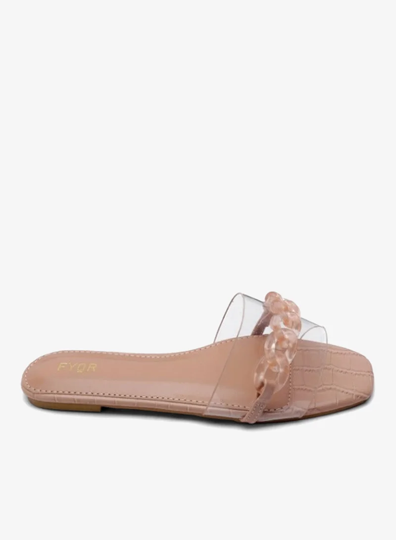 فايور صندل سلايد شفاف بتفاصيل سلسلة