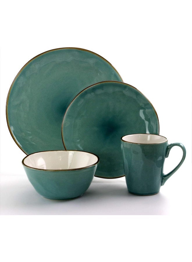 Elama Contemporary Round Stoneware Tropical Dinnerware Dish Set 16 Piece Aqua Green - Image 2