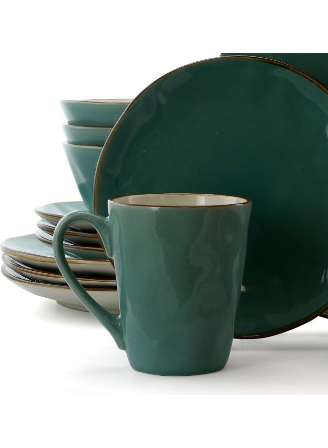 Elama Contemporary Round Stoneware Tropical Dinnerware Dish Set 16 Piece Aqua Green - Image 3