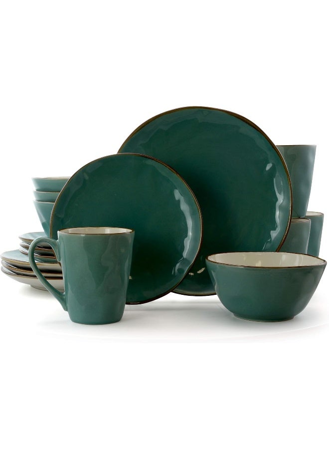 Elama Contemporary Round Stoneware Tropical Dinnerware Dish Set 16 Piece Aqua Green - Image 1