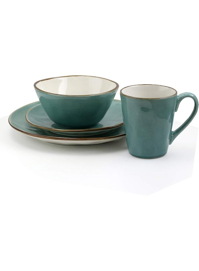 Elama Contemporary Round Stoneware Tropical Dinnerware Dish Set 16 Piece Aqua Green - Image 4