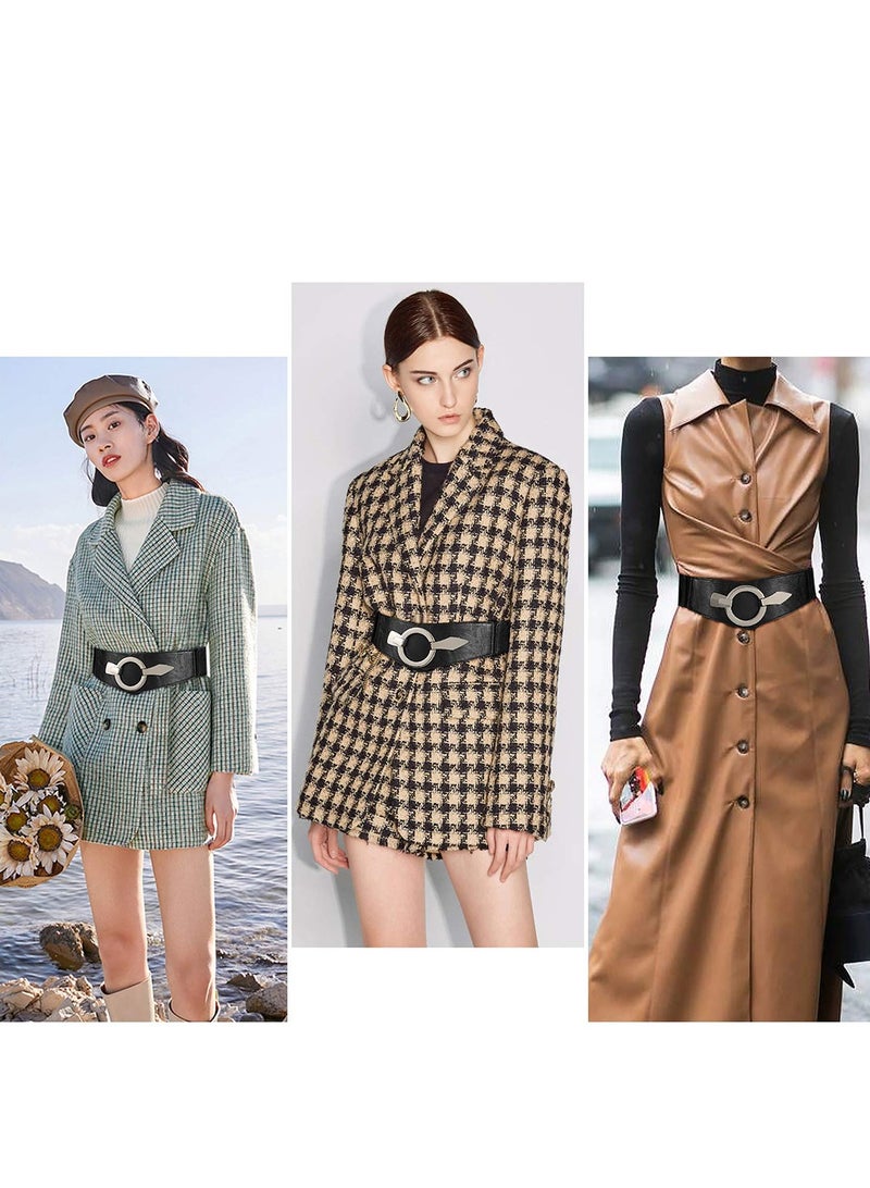 Excefore Wide Elastic Waist Belt Vintage, Girls Thick Stretch Belt with Interlock Buckle , Women Stretch Waist Belt,  Fashion Retro Leather Waistband for Ladies Dress Decoration Black - Image 4