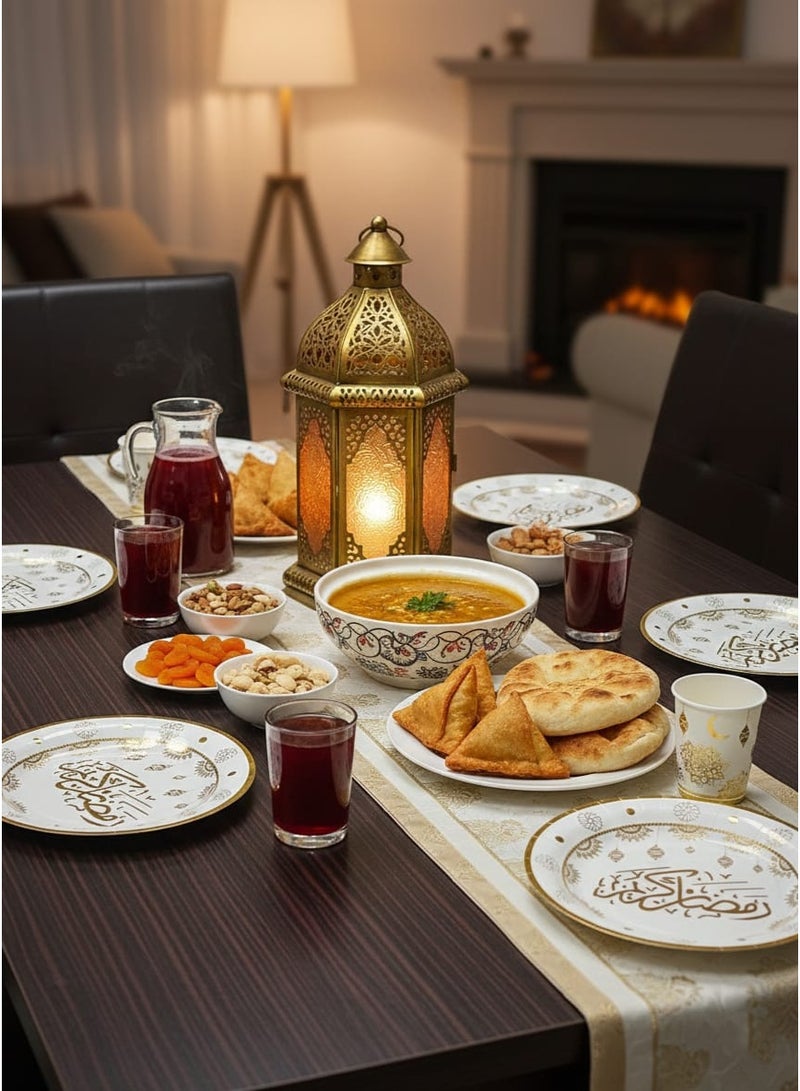 سي او أرماء طقم 42 قطعه صحون واكواب ورقية لرمضان، بتصميم رمضان كريم 30 كوب ,12 صحن