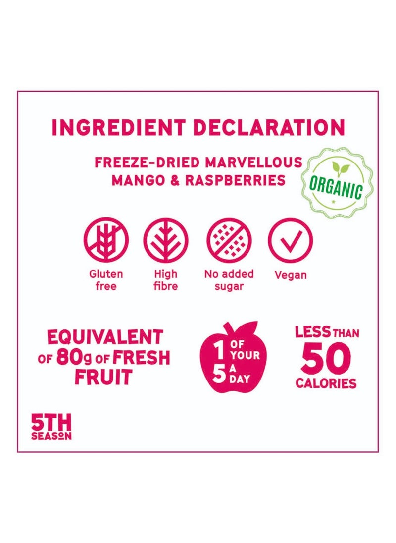 5TH SEASON - 5th Season Fruit Snacks – Mango & Raspberries Freeze-Dried 14g – Vegan, Under 50 Calories & Gluten Free with No Added Sugar or Preservatives (Pack of 2) - Image 1