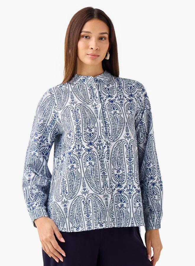 سبلاش فيڤ قميص مطبوع بقصة عادية وياقة ماندرين