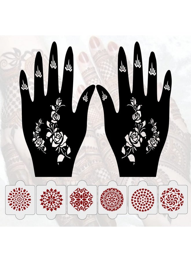 ivana's - Pack Of 8 Pcs (2 Pcs Heena Stencil Tatto + 6 Pcs Laser Cut Pvc Reusable Heena Stencils), Heena Mehandi Sticker, Mehandi Stickers For Full Hand For Women, Girls And Kids, Easy To Apply, Ivh-49 - Image 1