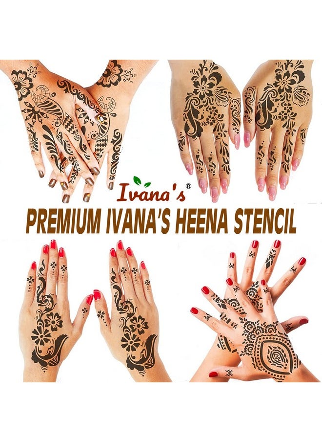 ivana's - Pack Of 8 Pcs (2 Pcs Heena Stencil Tatto + 6 Pcs Laser Cut Pvc Reusable Heena Stencils), Heena Mehandi Sticker, Mehandi Stickers For Full Hand For Women, Girls And Kids, Easy To Apply, Ivh-49 - Image 1