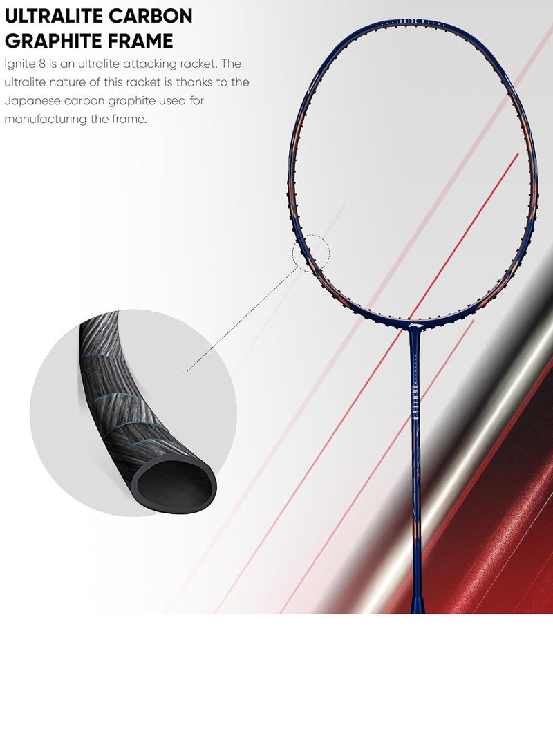 لي-نينج مضرب تنس الريشة Li-Ning Ignite 8 المصنوع من ألياف الكربون والجرافيت اليابانية مع غطاء كامل (أحمر داكن/ذهبي غني، 77 جرامًا) - Image 5